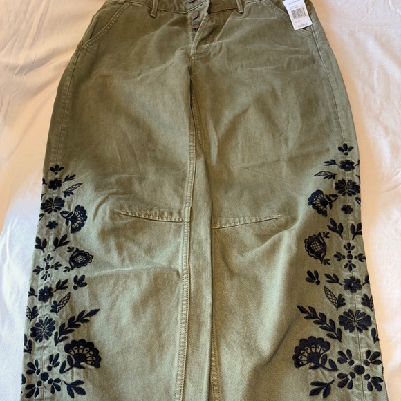 DRIFTWOOD Denim - DRIFTWOOD | Green Floral Embroidered "Barbara" Barrel Jeans | Wmns Sz 26